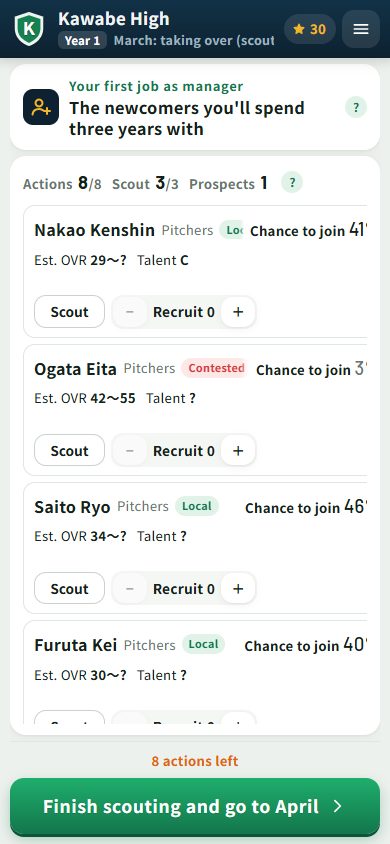 Hakkyu Sannen screenshot: Take the job, scout your first class